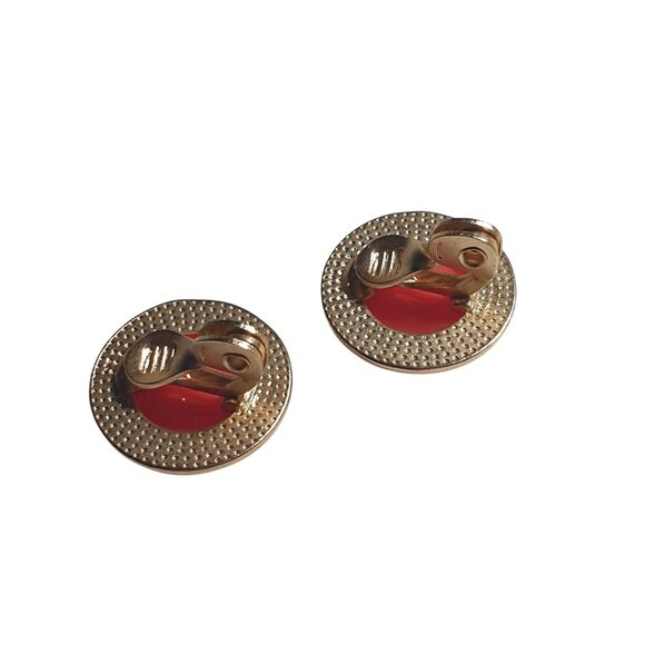 Vintage Peach Melon Round Clip On Earrings Gold Tone Faceted Retro Jewelry - Picture 3 of 4